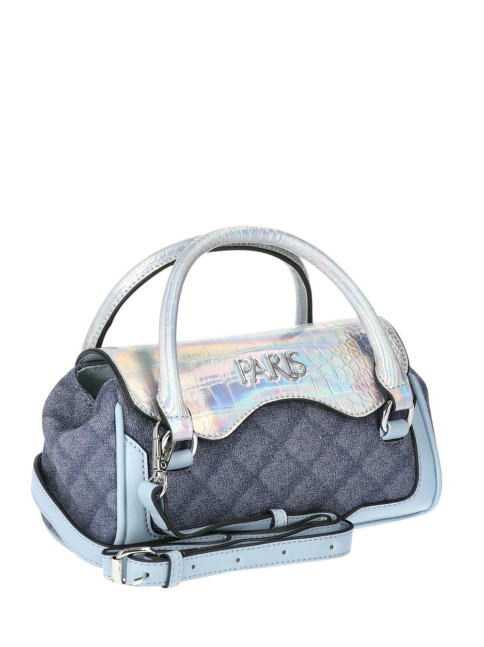Aris Iridescent Flap Denim Satchel in Light Blue - Picture 8 of 9
